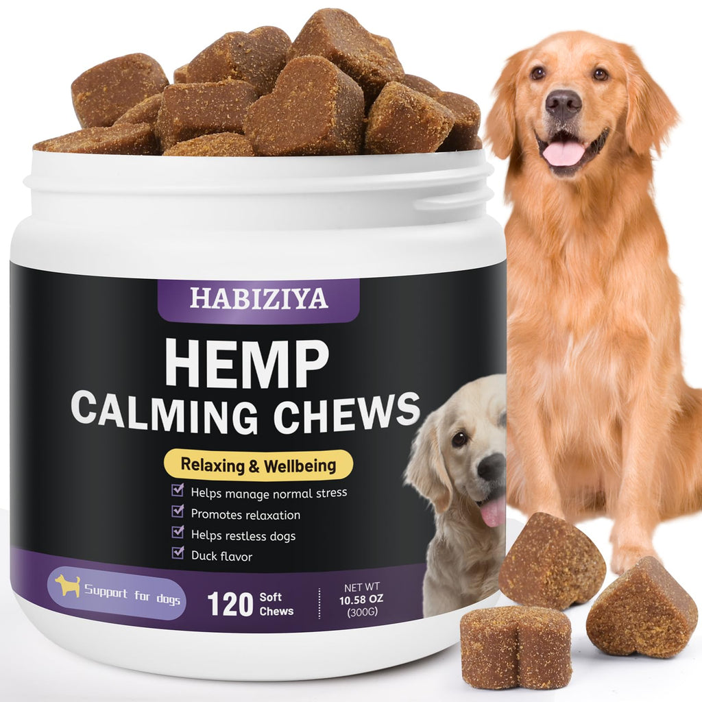 HUSH HABIZIYA Hemp Calming Chews for Dogs Dog Calming Treats Anxiety Relief Calming Dog Treats Aid with Separation Barking Stress Relief Thunderstorms Duck Flavor 120 Counts