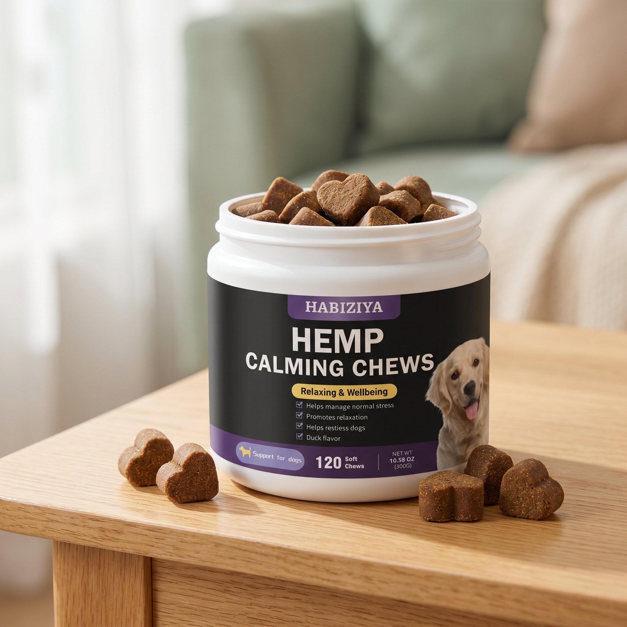 Hush calming chews jar